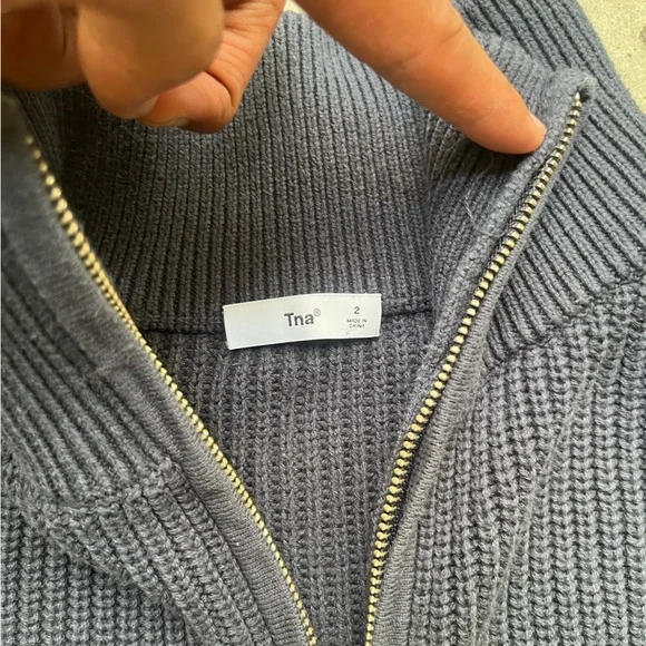 TNA Blue and Yellow Zip Up Sweater with Color-Block Design (Atritzia)